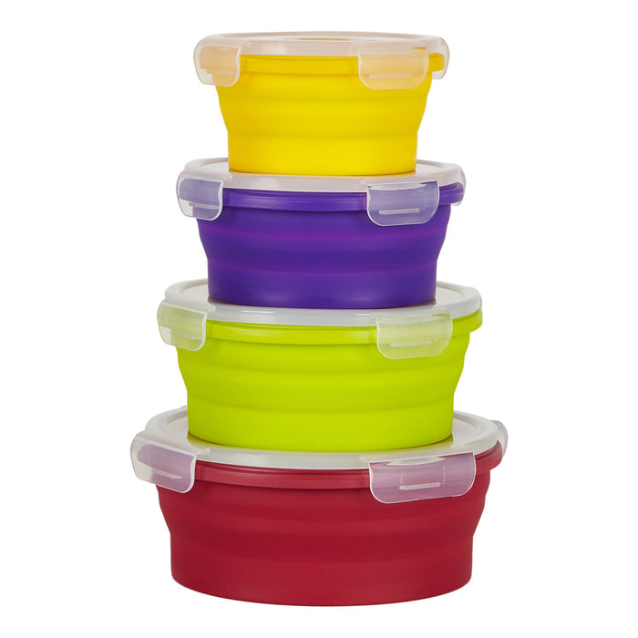 Storage Container Set - Plastic, Round, Push Top, 4 Pc
